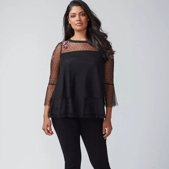 Lane Bryant Tops - Lane Bryant Black Sheer Yoke w/ Embroidery | 14/16